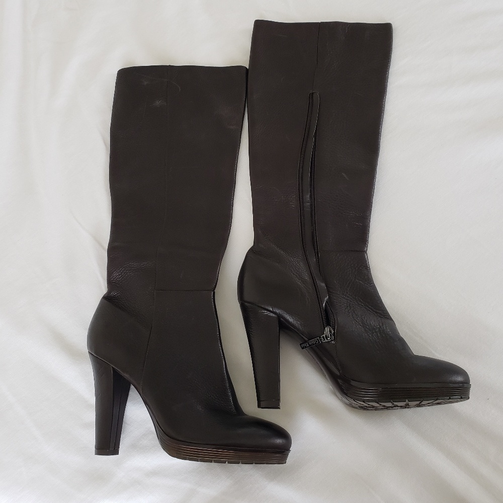NWOT Calvin Kelin brown leather 3" heel tall boots